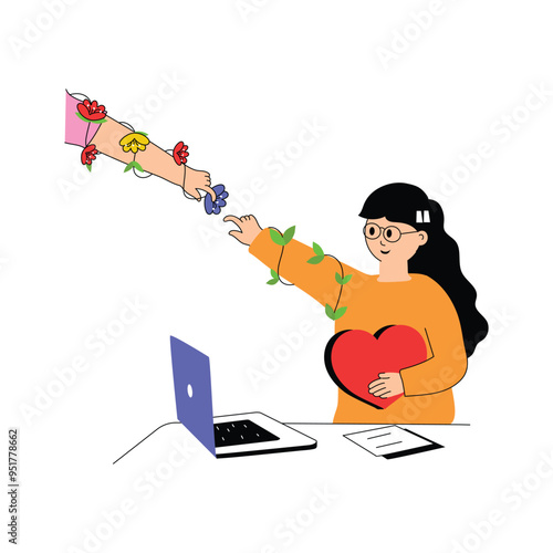 Long distance relationship flat illustration in modern style