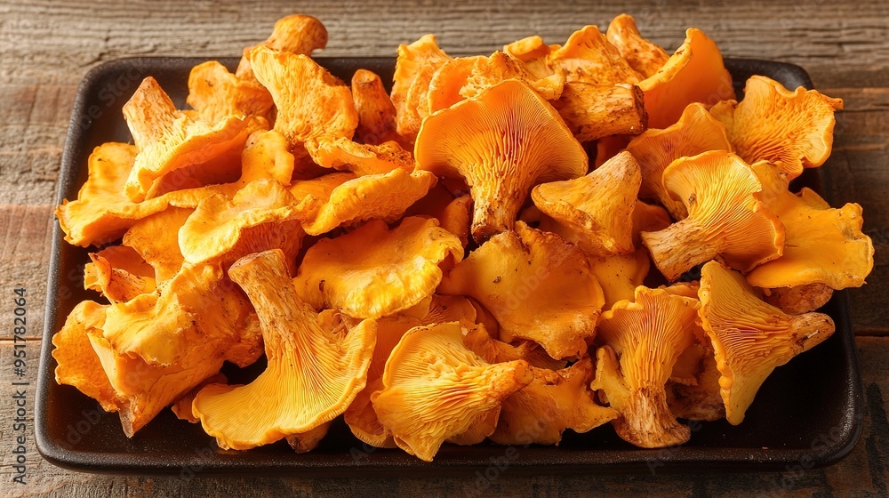 Fresh Chanterelle Mushrooms Displayed on a Natural Background, Showcasing Their Vibrant Color and Unique Shape. Ideal for Culinary Uses and Gourmet Cooking, Fresh Chanterelle Mushrooms Displayed on a Natural Background, Showcasing Their Vibrant Color and Unique Shape. Ideal for Culinary Uses and Gourmet Cooking,