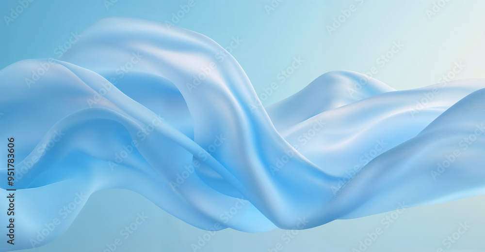 Obraz premium Blue fabric flowing in the air on light blue background