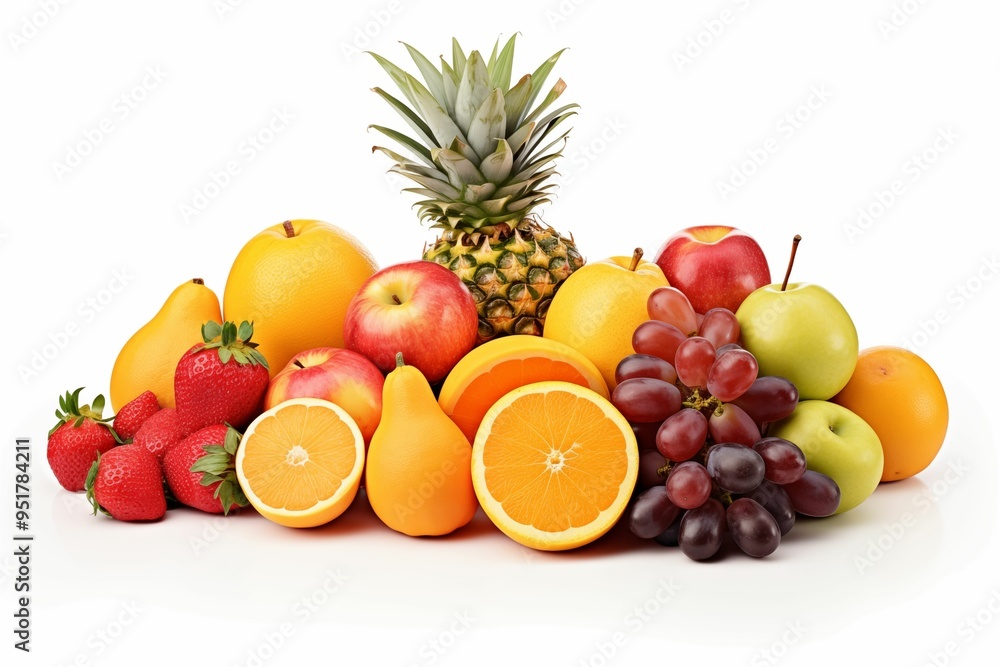Fruits Pile isolated on white background. Generative ai Fruits Pile isolated on white background. Generative ai