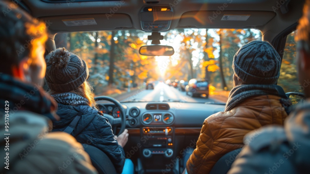 Illustrate a group of coworkers carpooling to the office in a hybrid vehicle, sharing the ride and reducing traffic congestion Illustrate a group of coworkers carpooling to the office in a hybrid vehicle, sharing the ride and reducing traffic congestion