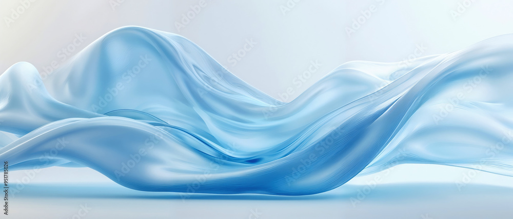 Obraz premium Blue wave abstract flowing with white background