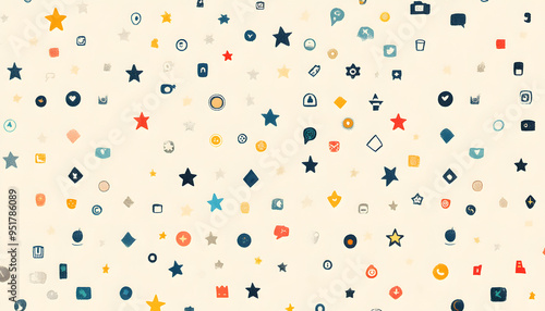 Repeating small icons, like stars, dots, or simple symbols, evenly spaced on a neutral background for a subtle pattern.