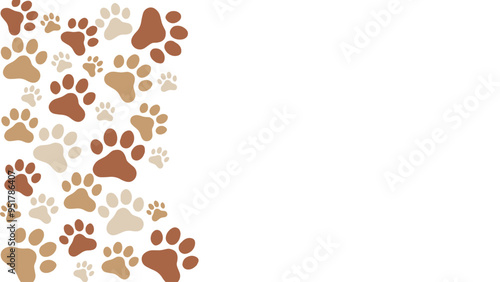 Seamless brown and neutral colors dog or cat paw prints. Animals print border frame with copy space for backgrounds, patterns, websites, showcases design, greeting cards, child prints, wallpapers, etc