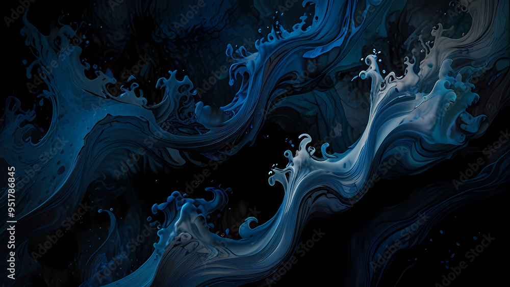 Obraz premium Abstract background featuring flowing streams of ink in various shades of black and deep blue