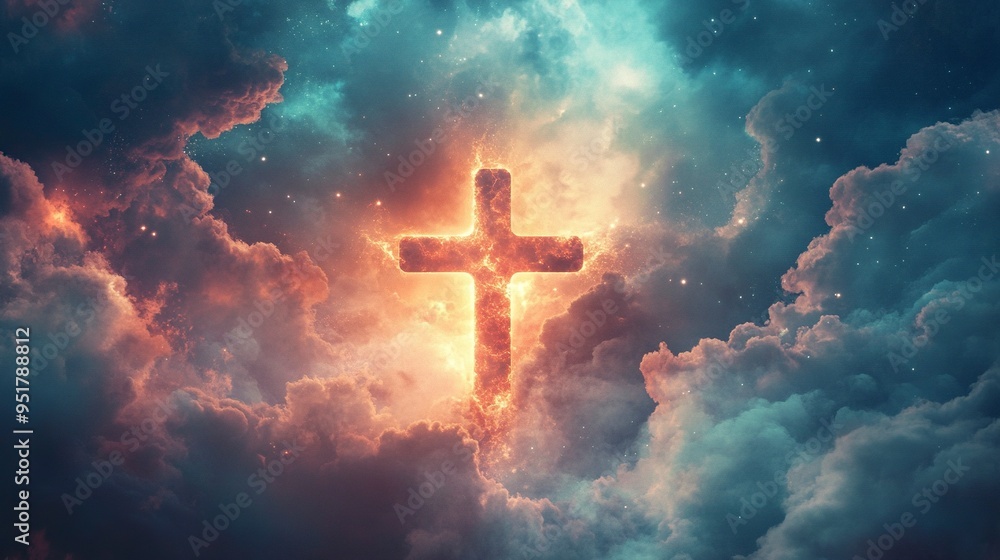 Abstract wallpaper of a Cross in heavenly, ethereal clouds and shining lights. Cross background symbolizing prayer, heaven, or spirituality. generative ai Abstract wallpaper of a Cross in heavenly, ethereal clouds and shining lights. Cross background symbolizing prayer, heaven, or spirituality. generative ai