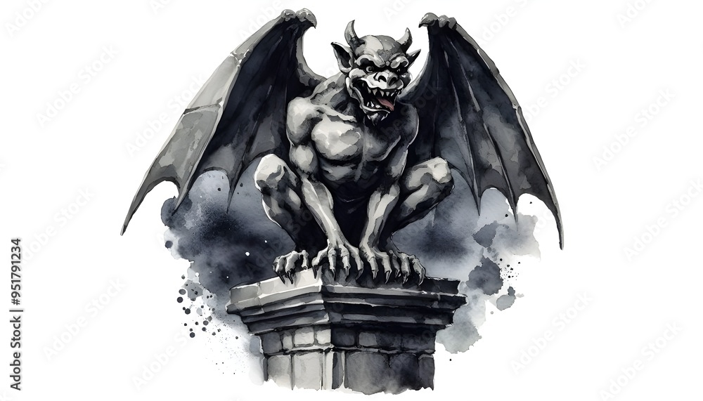 Gargoyle, watercolor clipart illustration with isolated background. Gargoyle, watercolor clipart illustration with isolated background.