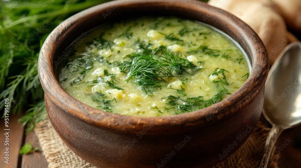 Bulgarian national cuisine: Mashed soup with dill. Bulgarian national cuisine: Mashed soup with dill.