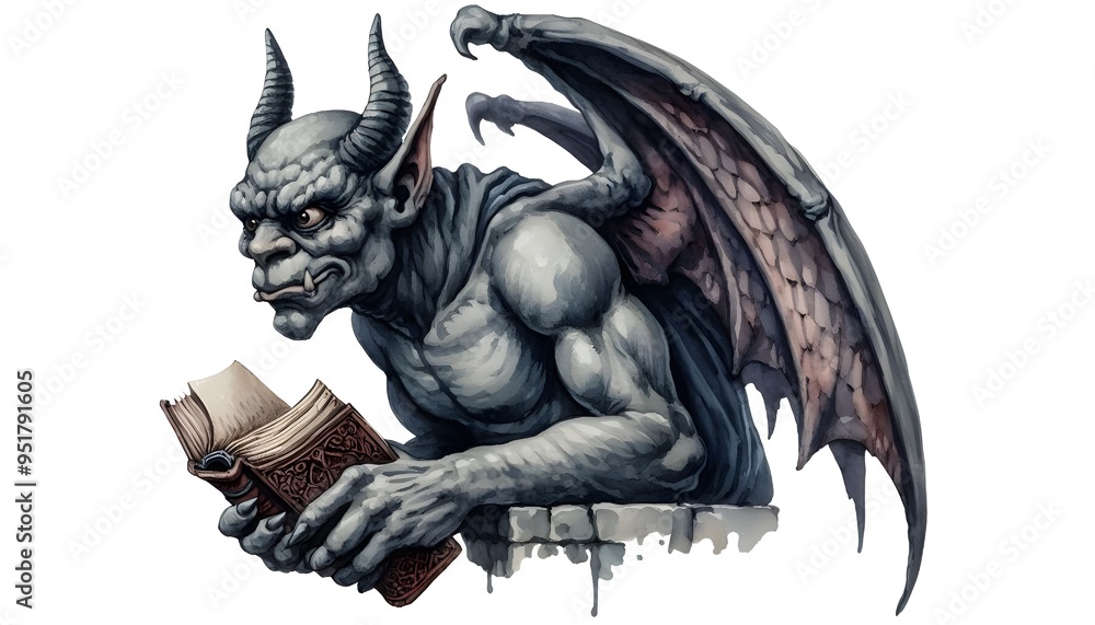 Fototapeta premium Gargoyle, watercolor clipart illustration with isolated background.