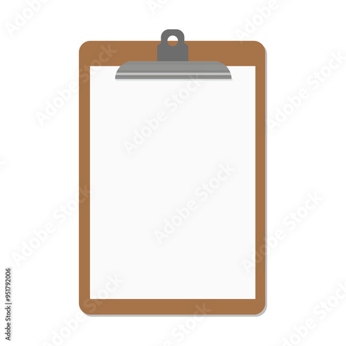 Vector illustration of wooden clipboard with white paper in cartoon flat style. Art design blank template mockup. Abstract concept graphic element