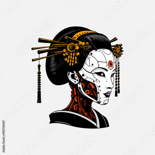 Japanese lady geisha head artwork illustration