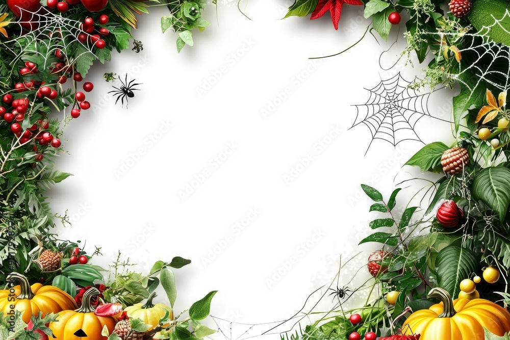Halloween Border with Pumpkins, Spiders, and Webs Halloween Border with Pumpkins, Spiders, and Webs