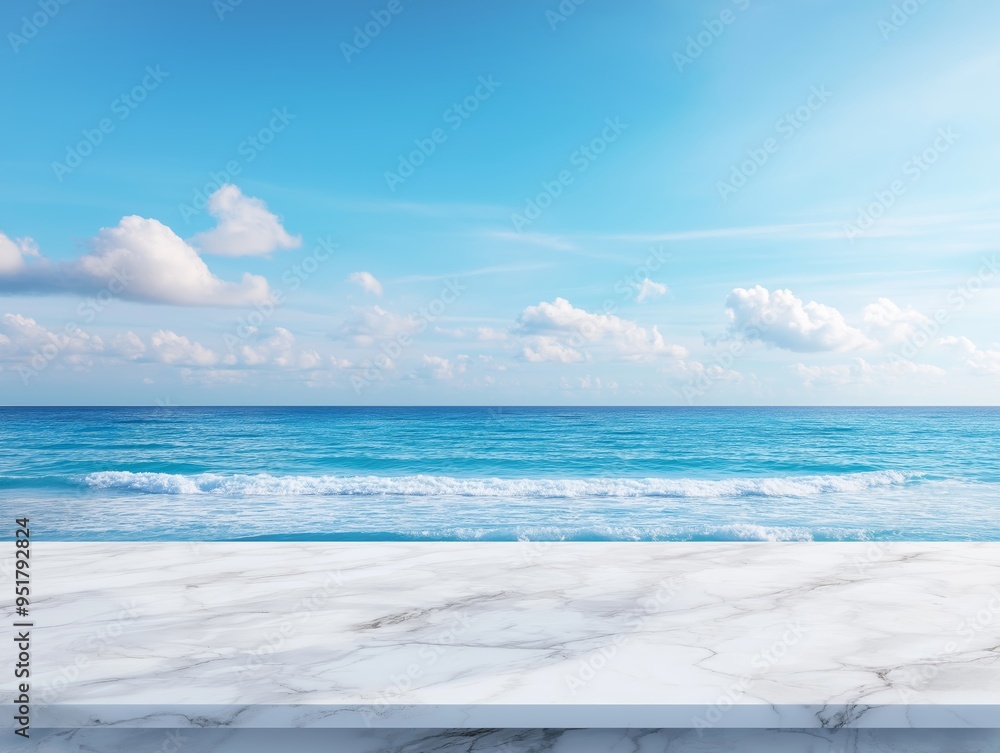 Fototapeta premium Serene ocean view with turquoise water and clear blue sky, perfect for backgrounds or travel-related projects.