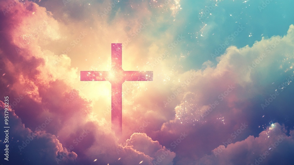 Abstract wallpaper of a Cross in heavenly, ethereal clouds and shining lights. Cross background symbolizing prayer, heaven, or spirituality. generative ai Abstract wallpaper of a Cross in heavenly, ethereal clouds and shining lights. Cross background symbolizing prayer, heaven, or spirituality. generative ai