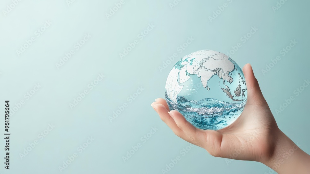 A hand holding a globe made of water, symbolizing global business resilience and the importance of water resources A hand holding a globe made of water, symbolizing global business resilience and the importance of water resources