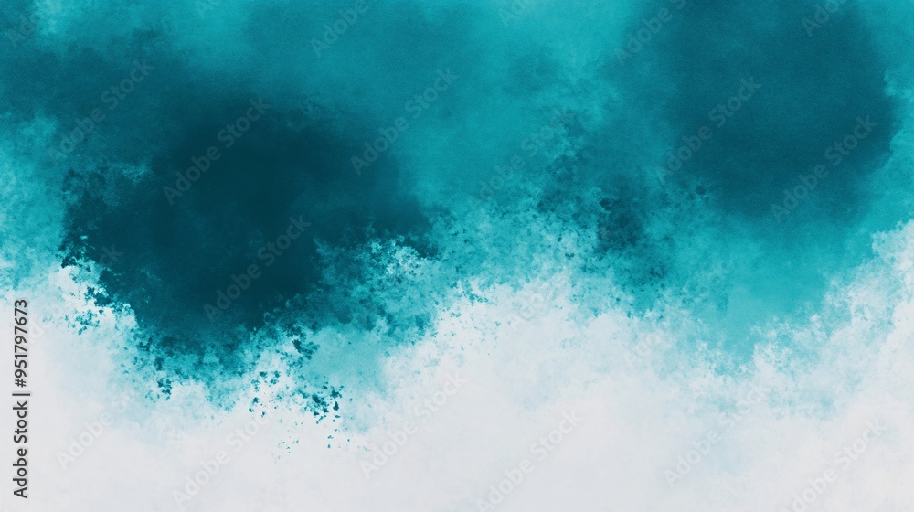 Obraz premium Abstract teal watercolor texture with soft gradients and splashes creating a tranquil atmosphere.