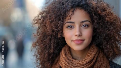 Close-up Portrait of a Beautiful Young Woman with Curly Hair