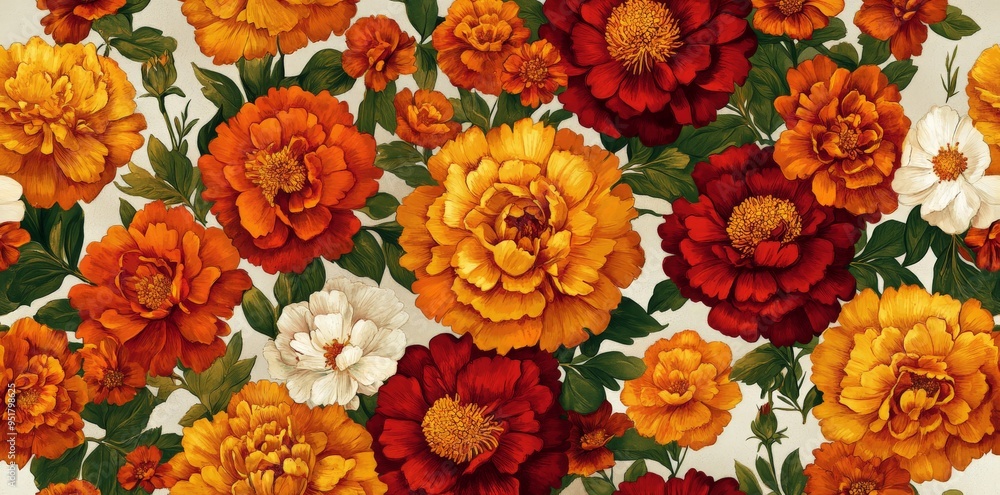 Floral Pattern with Red, Orange, and Yellow Flowers. Floral Pattern with Red, Orange, and Yellow Flowers.