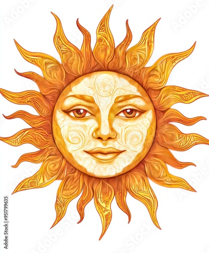 Wallpaper Mural A stylized sun illustration with a face and wavy rays, symbolizing warmth and positivity. Torontodigital.ca