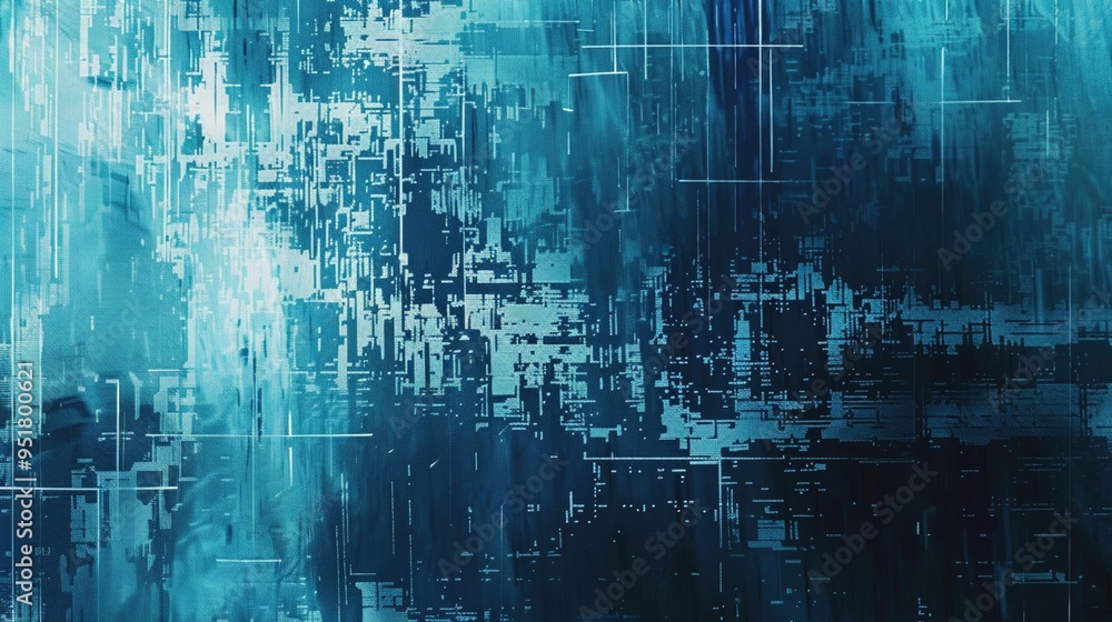 Fototapeta premium Blue digital abstract art with cold tones, evoking a sense of modernity and futurism.