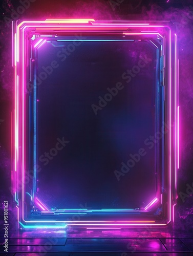 Abstract glowing neon border webcam overlay video stream screen frame template