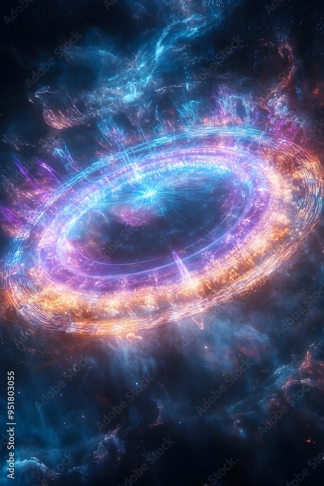 Obraz premium Majestic Galactic Halo Encircling Radiant Quantum in Dreamlike Deep Space Backdrop