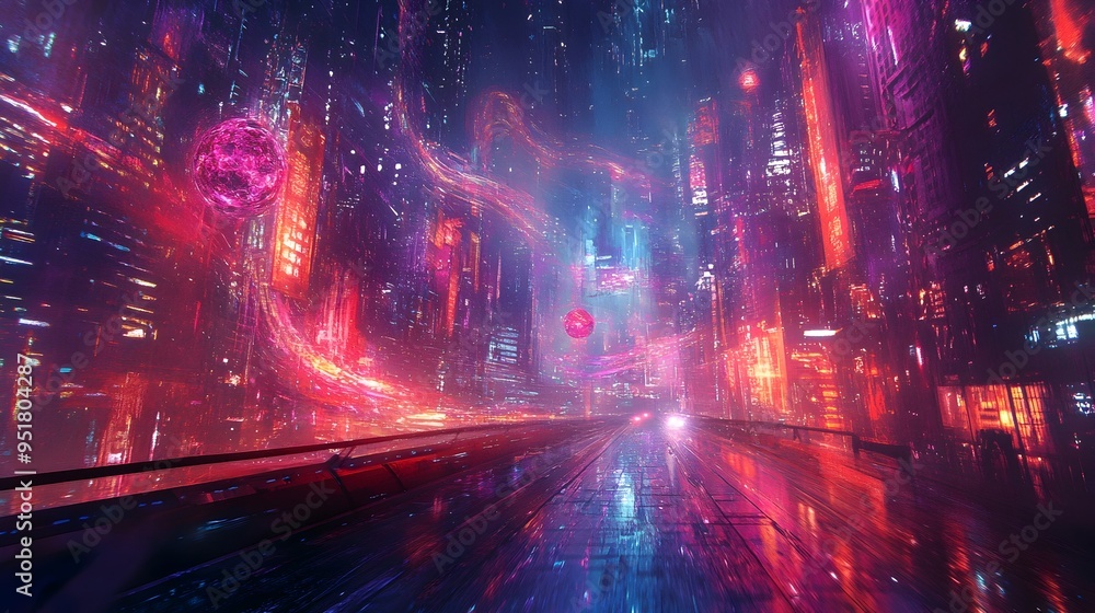 Ethereal Quantum Particles in a Neon Lit Cityscape Ethereal Quantum Particles in a Neon Lit Cityscape