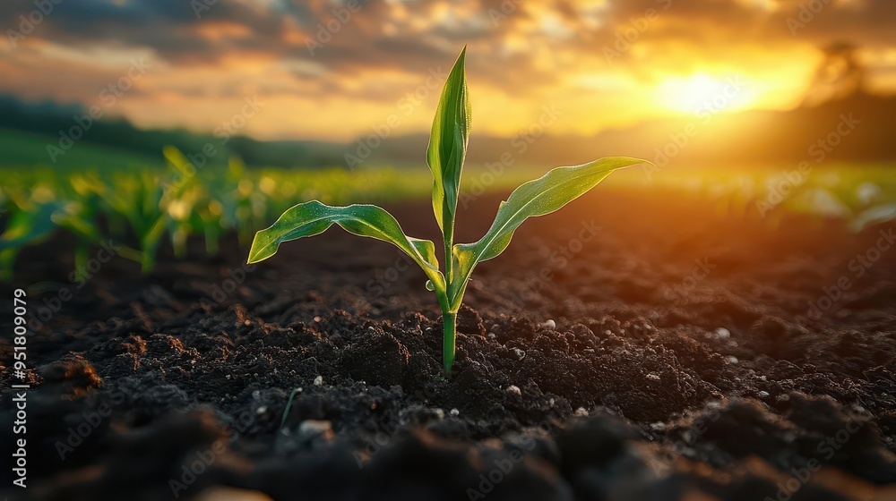 lush corn field at sunrise tender green sprouts emerging from rich soil golden light misty atmosphere agricultural landscape hope and growth concept lush corn field at sunrise tender green sprouts emerging from rich soil golden light misty atmosphere agricultural landscape hope and growth concept