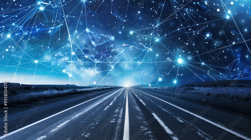 Obraz premium Night Road Leading to a Connected Future