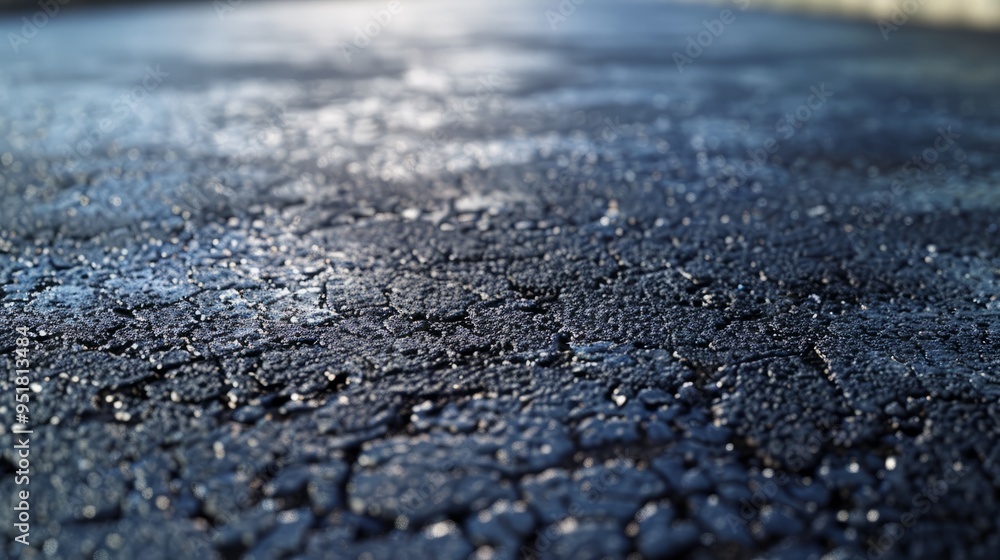 A close up of a cracked and worn down road A close up of a cracked and worn down road