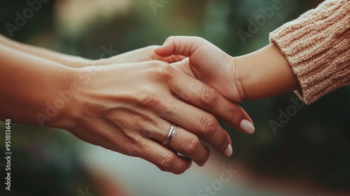 Close-up of Mother and Child Holding Hands