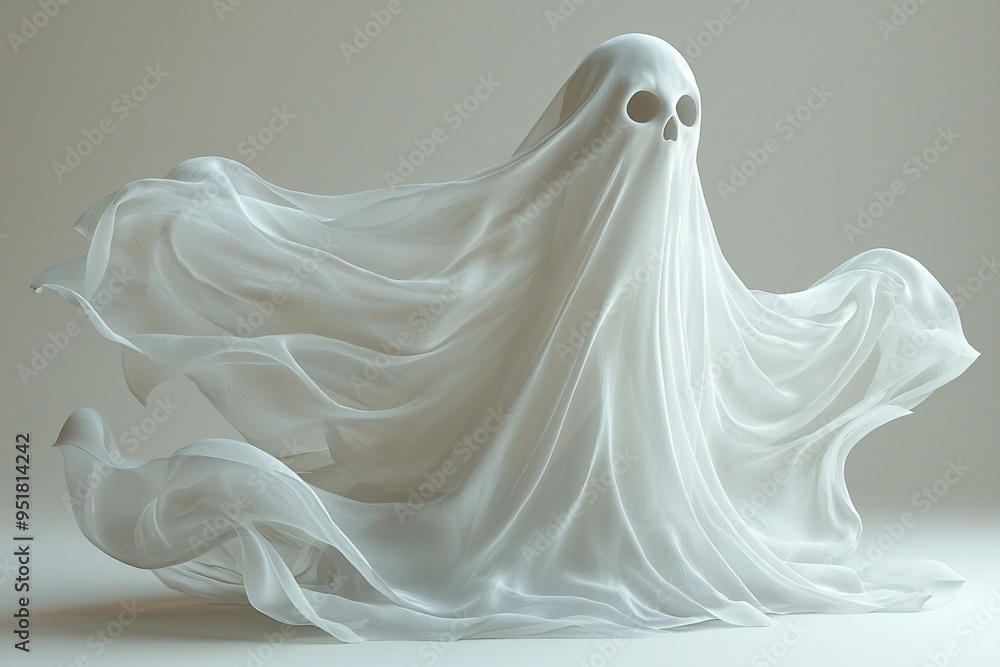 A whimsical flying Halloween ghost with a skull, perfect for Halloween decorations, party invitations, and spooky-themed designs with copy space. A whimsical flying Halloween ghost with a skull, perfect for Halloween decorations, party invitations, and spooky-themed designs with copy space.