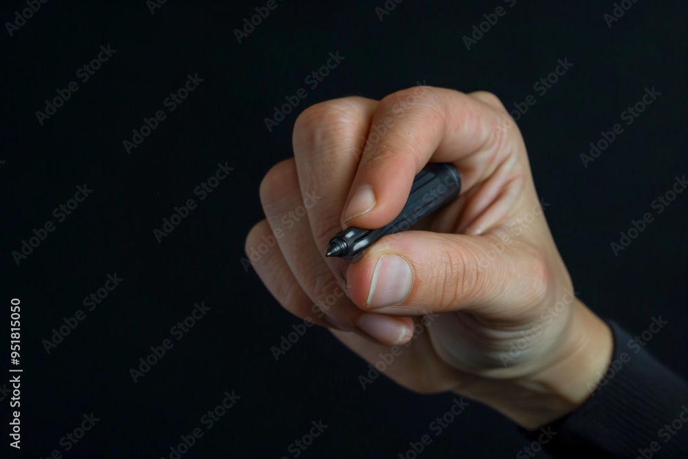 Close-Up of Young Hand Holding Marker on Black Background Close-Up of Young Hand Holding Marker on Black Background