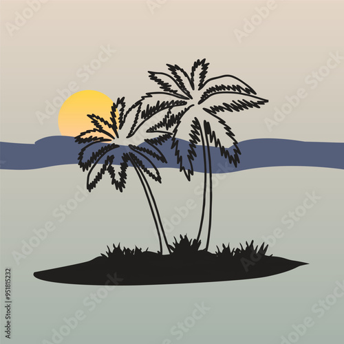Silhouette of palm tree vector logo design, Beach summer vibes logo illustration graphic template
