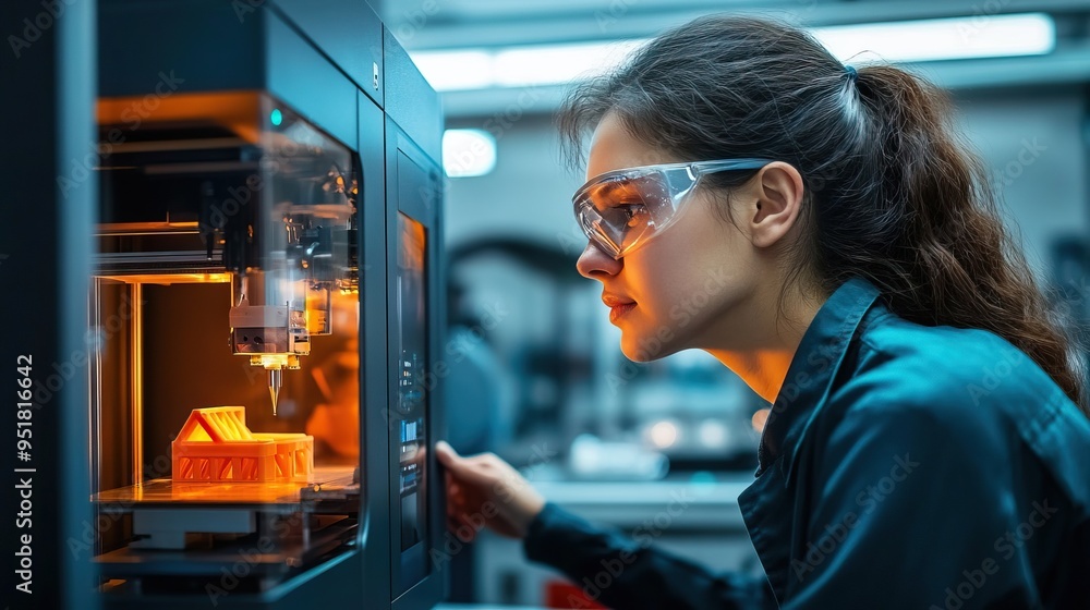 Engineer operating printer in laboratory setting Engineer operating printer in laboratory setting