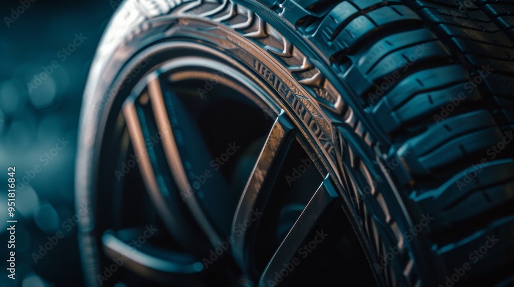 Fototapeta premium A detailed close-up of a tire showcasing the intricate tread patterns, highlighting the quality and engineering involved in its design for optimal performance.
