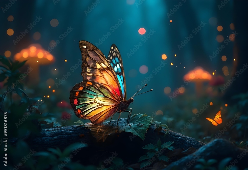 Enchanting Butterfly with Glowing Wings in a Mystical Forest Enchanting Butterfly with Glowing Wings in a Mystical Forest