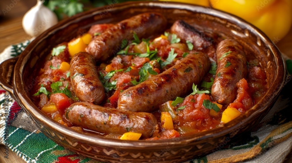 Bulgarian national cuisine: Yahnia with sausage. Bulgarian national cuisine: Yahnia with sausage.