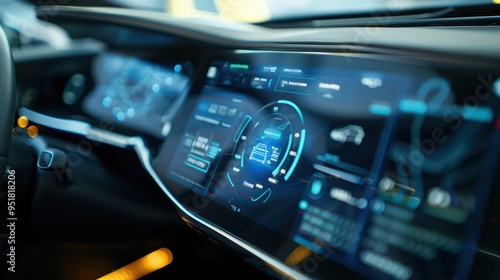 Futuristic car dashboard showcasing advanced technology with digital interface and intuitive controls for modern driving.