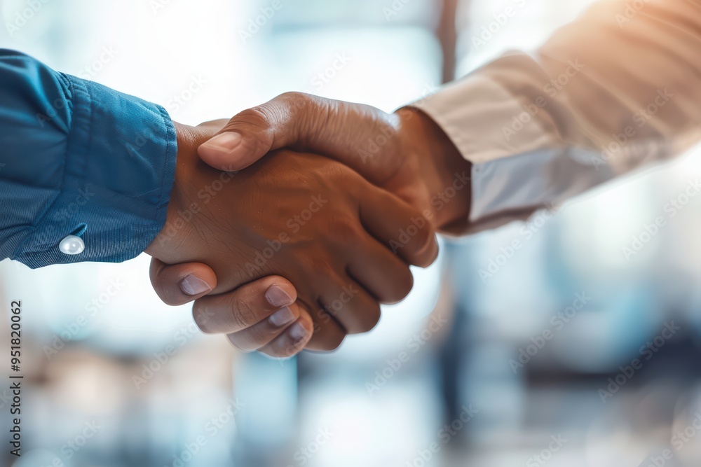 Two professionals engage in a firm handshake, symbolizing trust, partnership, and agreement in a business setting. Two professionals engage in a firm handshake, symbolizing trust, partnership, and agreement in a business setting.