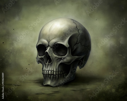 illustration of skull on dark mystic smoky background