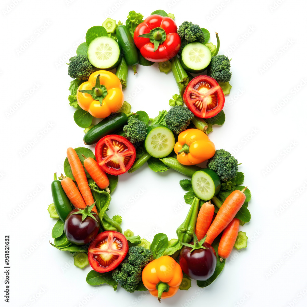 Vegetable number 8, Letters made from fresh vegetables. Generative AI
Vegetable number 8, Letters made from fresh vegetables. Generative AI