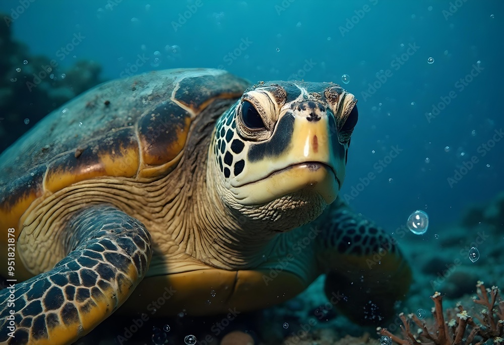 Obraz premium Close-Up of a Sea Turtle Swimming Gracefully Underwater