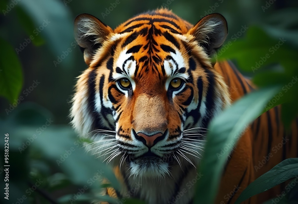 Close-Up Portrait of a Majestic Tiger in Natural Habitat Close-Up Portrait of a Majestic Tiger in Natural Habitat