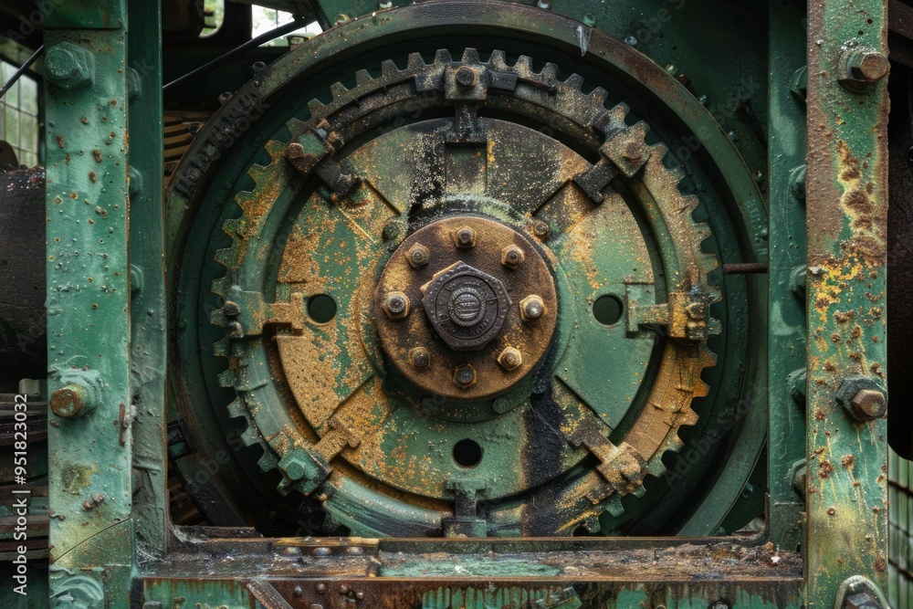 Large rusty gear is slowly decaying in an abandoned factory Large rusty gear is slowly decaying in an abandoned factory