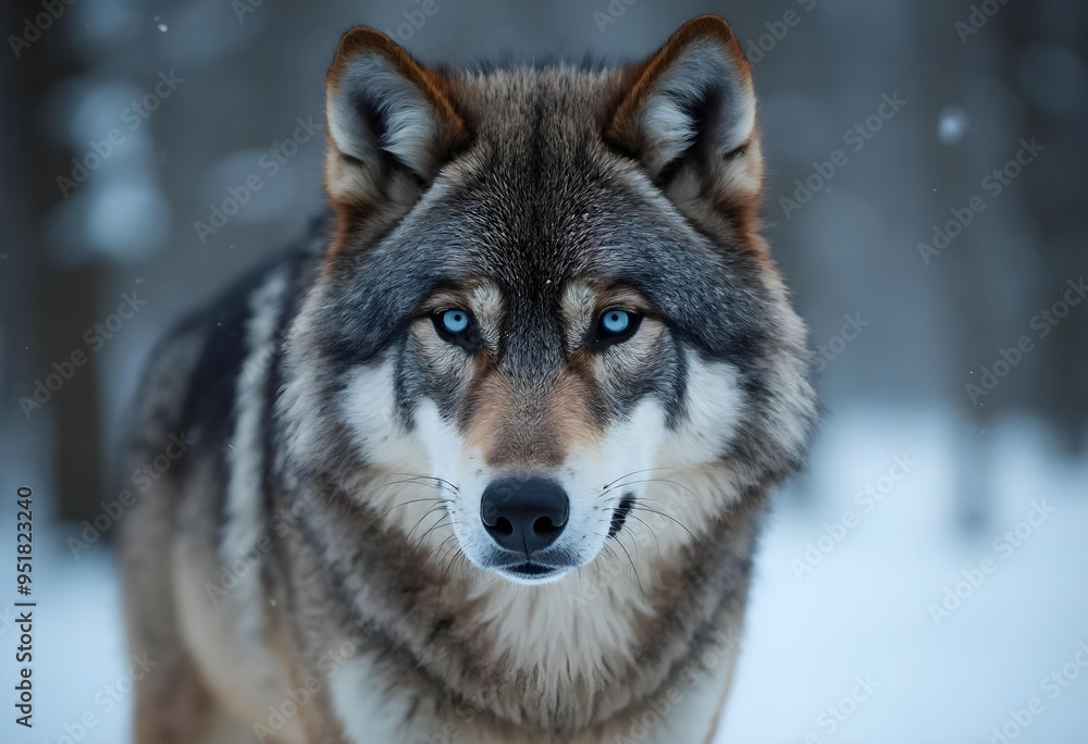 Intense Close-Up of a Majestic Wolf with Piercing Blue Eyes Intense Close-Up of a Majestic Wolf with Piercing Blue Eyes