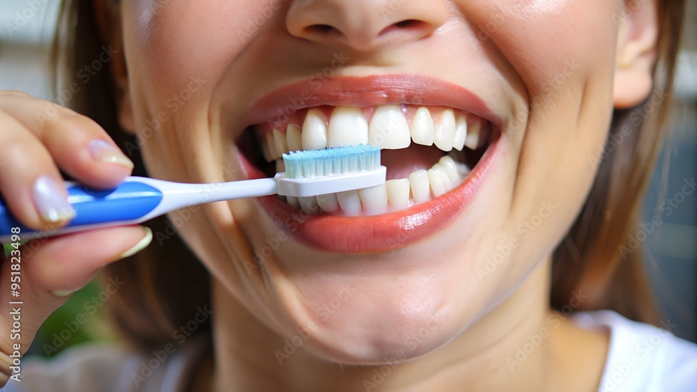 Closeup on happy young woman brushing teeth Closeup on happy young woman brushing teeth