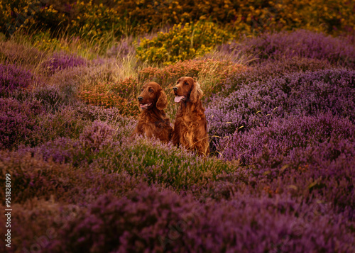 Obraz na płótnie Irish Setters in Heather