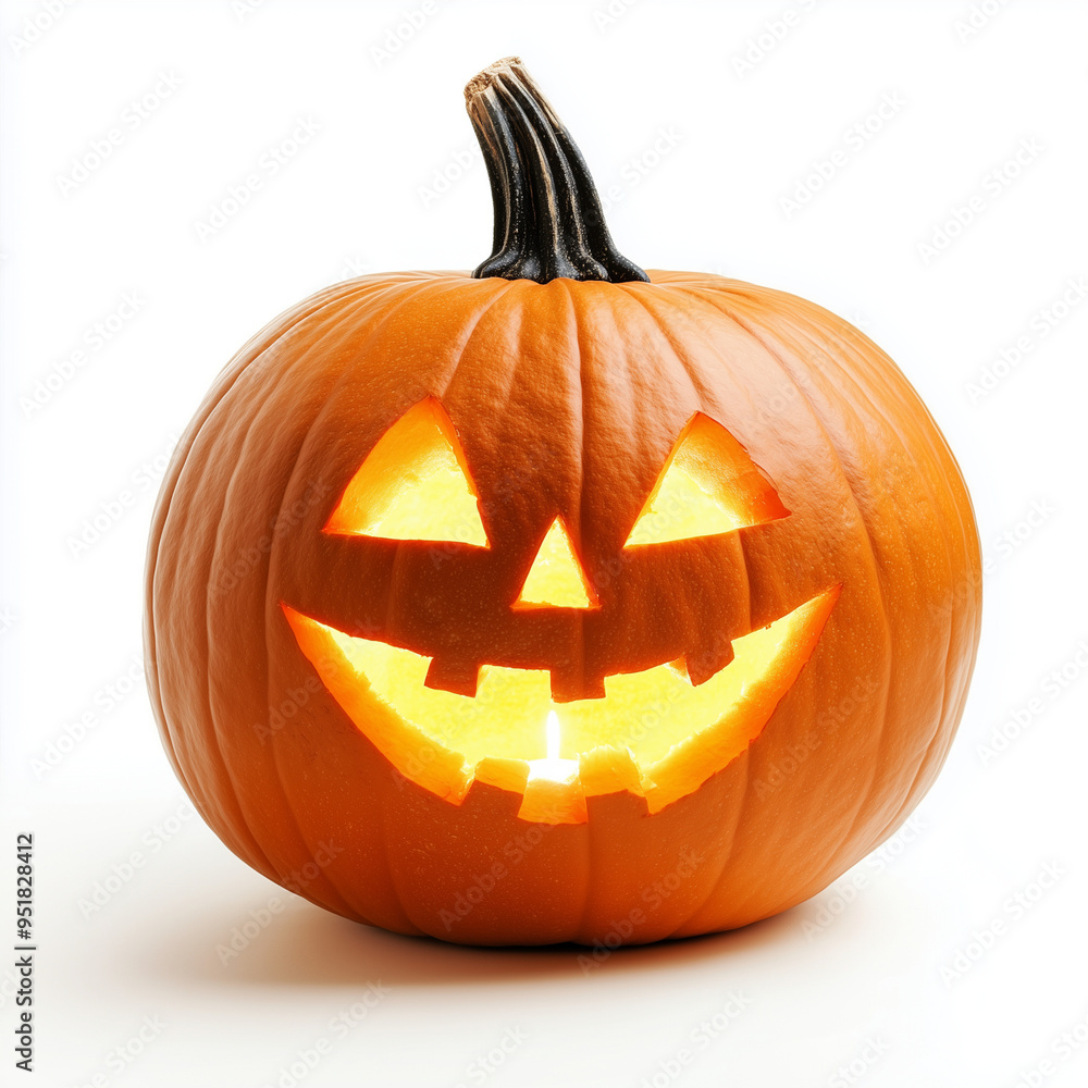 Fototapeta premium Glowing Halloween Pumpkin Isolated on White Background