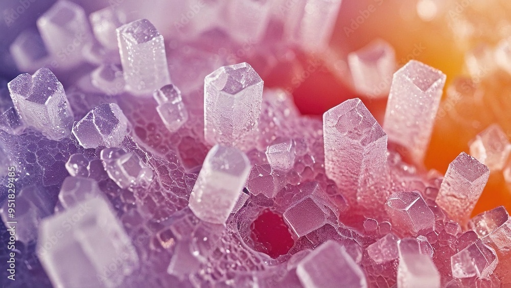 Close-up of iridescent salt crystals, forming a cluster with sharp edges and a colorful background. Close-up of iridescent salt crystals, forming a cluster with sharp edges and a colorful background.